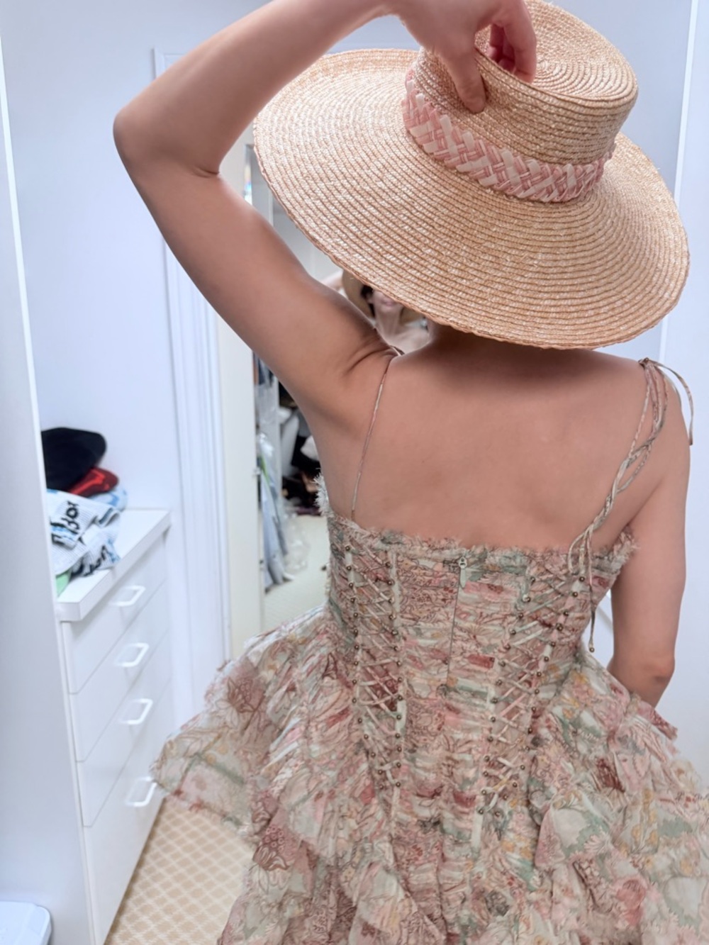 NWOT Zimmermann Floral Ruffle Corset Mini Dress in Pastel Pink, Size AU 2 = M - Picture 8 of 9
